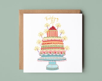 Carte de célébration d’anniversaire- Carte de gâteau rétro - Carte de célébration