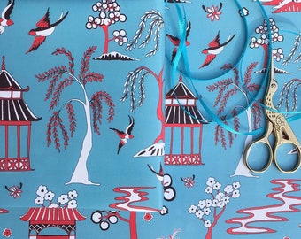 Willow Pattern Gift Wrap: Pagodas & Blossom Design