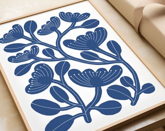 Blue Abstract Botanical Print- Home decor- modern flower illustration