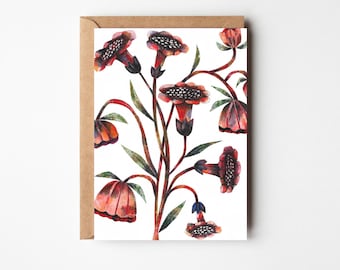 Folk Art Flower card- Flower card - Collage card - Blank Greeting Card - Any Occasion card