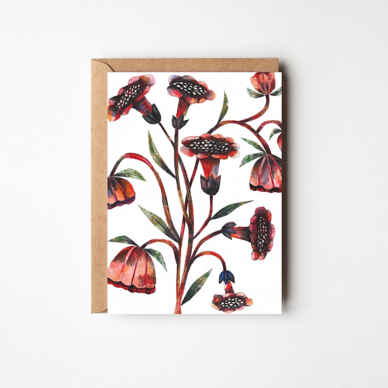 Folk Art Flower Collage Card - Blank Greeting Card - Etsy