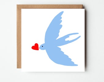 Love Bird Card-Bluebird Card-For You card- Love message Card - Swallow - Bluebird