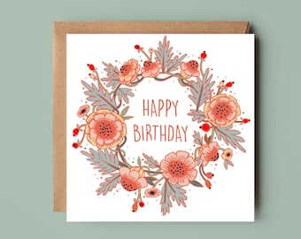 Happy Birthday card- pretty flower birthday card- Spring Birthday Card