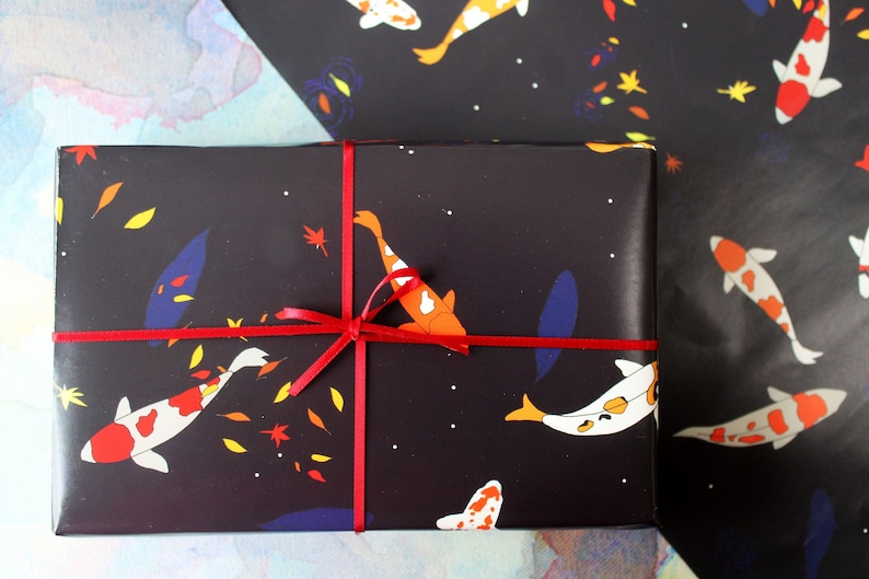 Koi Carp gift wrap fish design Luxury Wrapping paper image 1