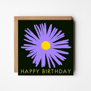 Tarjeta de cumpleaños de Aster- Tarjeta de cumpleaños de septiembre- Tarjeta de cumpleaños de flores- Tarjeta de nacimiento