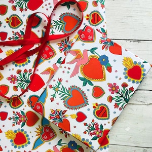 Heart wrapping paper- Mexican hearts- Valentine gift wrap- milagros pattern-