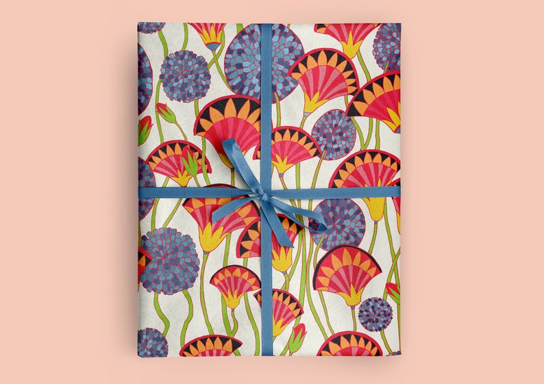 Lotus flower gift wrap botanical gift wrap flower pattern image 1