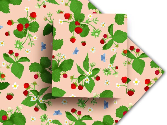 Strawberry Wrapping Paper-butterflies and Strawberries-summer Gift
