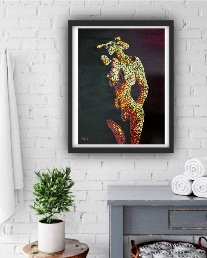 Erotic Nude Sexy Girl Acrylic Painting on Stretched Canvas 20x28 Inches