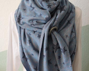 XXL triangular cloth, switch cloth, scarf, shoulder scarf alpine fleece blue pink mottled with blue glitter stars