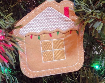 Gingerbread House Christmas ornament ITH machine embroidery design 4x4 hoop