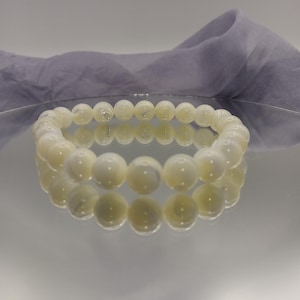 White Shell Stretch Bracelet 8mm Natural Beads Coastal Minimalist Jewelry