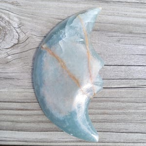 Blue Onyx  Half Moon Crystal, Polished Carved Face, Gemstone for Healing, Meditation & Deco