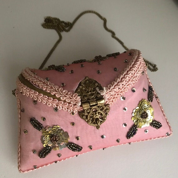 Vintage Locket Beaded Pink Purse