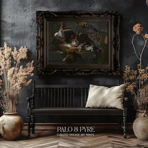 Antique Owl & Hare Painting | Dark Academia Wall Decor | Halloween Owl Print | Dark Gothic Wall Art | Witch Printable | Digital Download