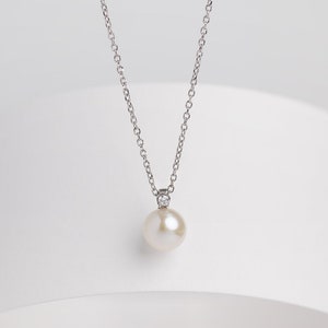 Dainty Pearl Necklace, Diamond Necklace, Pearl Jewelry, Bridal Jewelry, Freshwater Pearl, Wedding Jewelry, Sentimental Gift, Mother&#39;s Day