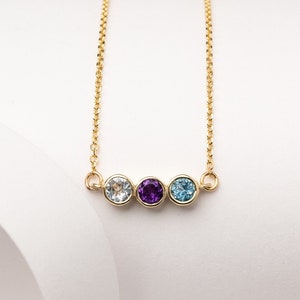 14K Solid Gold Bezel Necklace for Women, Custom Birthstone Necklace, 14K Real Gold Gemstone Jewelry, Personalized Gifts, Birthstone Gift