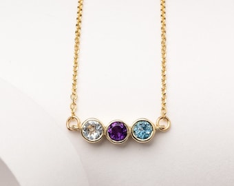 14K Solid Gold Birthstone Necklace: Personalized Gemstone Bezel Setting