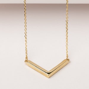 14k Gold Chevron Necklace: Dainty V Pendant, Minimalist Jewelry