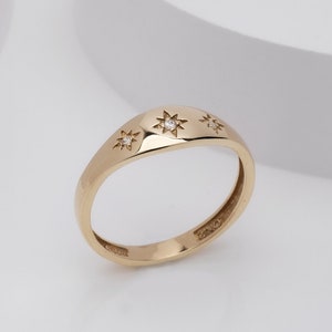 Starburst Ring 14k Solid Gold Dainty Ring Signet Ring - Etsy