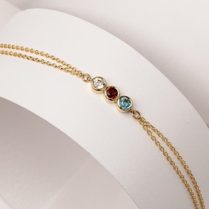 14K Solid Gold Birthstone Bracelet, Triple Personalized Birthstone Bracelet, Birthstone Bracelet for Mother, Gift for Mom, Best Gift For Her