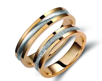 Two-tone Wedding Band, 4,5mm Wedding Bands Set, Matching Rings, Engrave Band Ring, Wedding Ring Set, His and Hers Rings