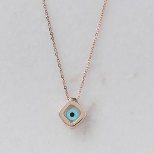 Rhombus Evil Eye,Gold Diamond Evil Eye Pendant,Gold Lucky Eye Necklace,Good Omens Charm,40th Birthday Gifts for Women,16th Birthday Gift