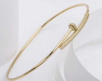 CZ Bangle Bracelet, Torque Bangle, 14k Gold Bangle Bracelet, Wire Bracelet, Open Cuff Bracelet, Stacking Bracelet, Custom Bracelet