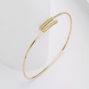 CZ Bangle Bracelet, Torque Bangle, 14k Gold Bangle Bracelet, Wire Bracelet, Open Cuff Bracelet, Stacking Bracelet, Mother's Day Jewelry