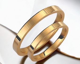 Solid Gold Wedding Band Set,  Wedding Bands Set, Matching Rings, Engrave Band Ring, His and Hers Matching Wedding Bands