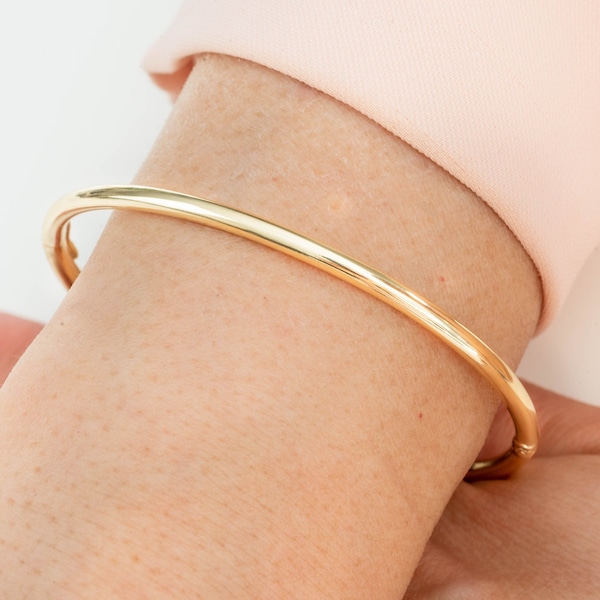 Round Bangle Bracelet, 14K Bracelet, Personalized Bangle, Hinged Bracelet, 14K Gold Bangle, 18th Birthday Gift, 1st Anniversary Gift