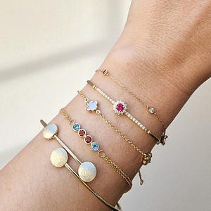 14K Solid Gold Birthstone Bracelet, Personalized 4 Birthstone Bracelet, Birthstone Bracelet for Mother, Gift for Mom, Best Gift For Her