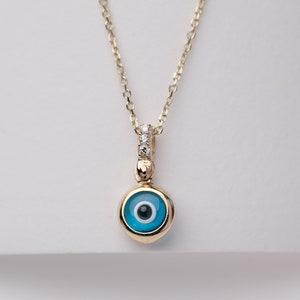 Evil Eye Necklace-Murano Glass Charm-Evil Eye Pendant-14k Gold Necklace-Solid Gold Evil Eye-Stylish Evil Eye-Evil Eye Charm-Christmas Gift