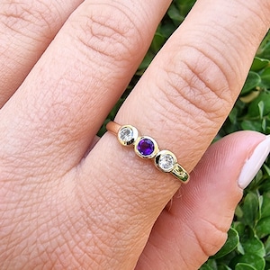 14k Gold Triple Birthstone Ring - Personalized Family Jewelry