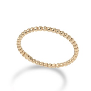 Dainty 14K Gold Beaded Ring: Slim Stackable Band