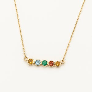 Birthstone Necklace, 14k Gold Necklace, Personalized Jewelry, Family Birthstones, Bezel Set Stones, Five Stone Necklace, Keepsake Necklace