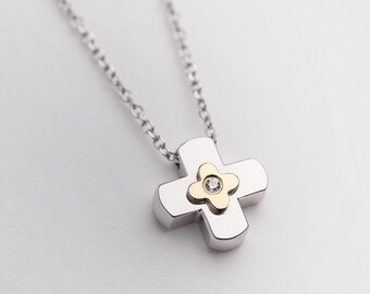 Diamond Cross Necklace, Cross Pendant, Confirmation Gift Girl, Christian Jewelry, Religious Jewelry, 14k Gold Cross, 40th Birthday Gift