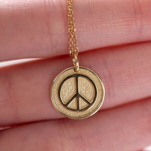 Jewelry America 14k Solid Yellow Gold Peace Sign Pendant - Dainty, No Gemstone, 1.05 Inch, For Chains Up To 3mm