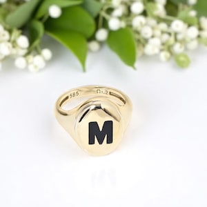 Enamel Ring, Two Tone Ring, Initial Ring, Signet Ring Custom, Signet Ring Women, Luxury Gold Signet, Minimalist Signet Ring