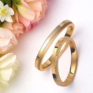 Minimal Wedding Band Set,  Wedding Bands Set, Matching Rings, Engrave Band Ring, Wedding Band Pair, Custom Gold Rings, 14k Gold Wedding Set