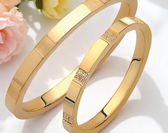 Engraved Gold Wedding Band Set: 18K Matching Promise Rings