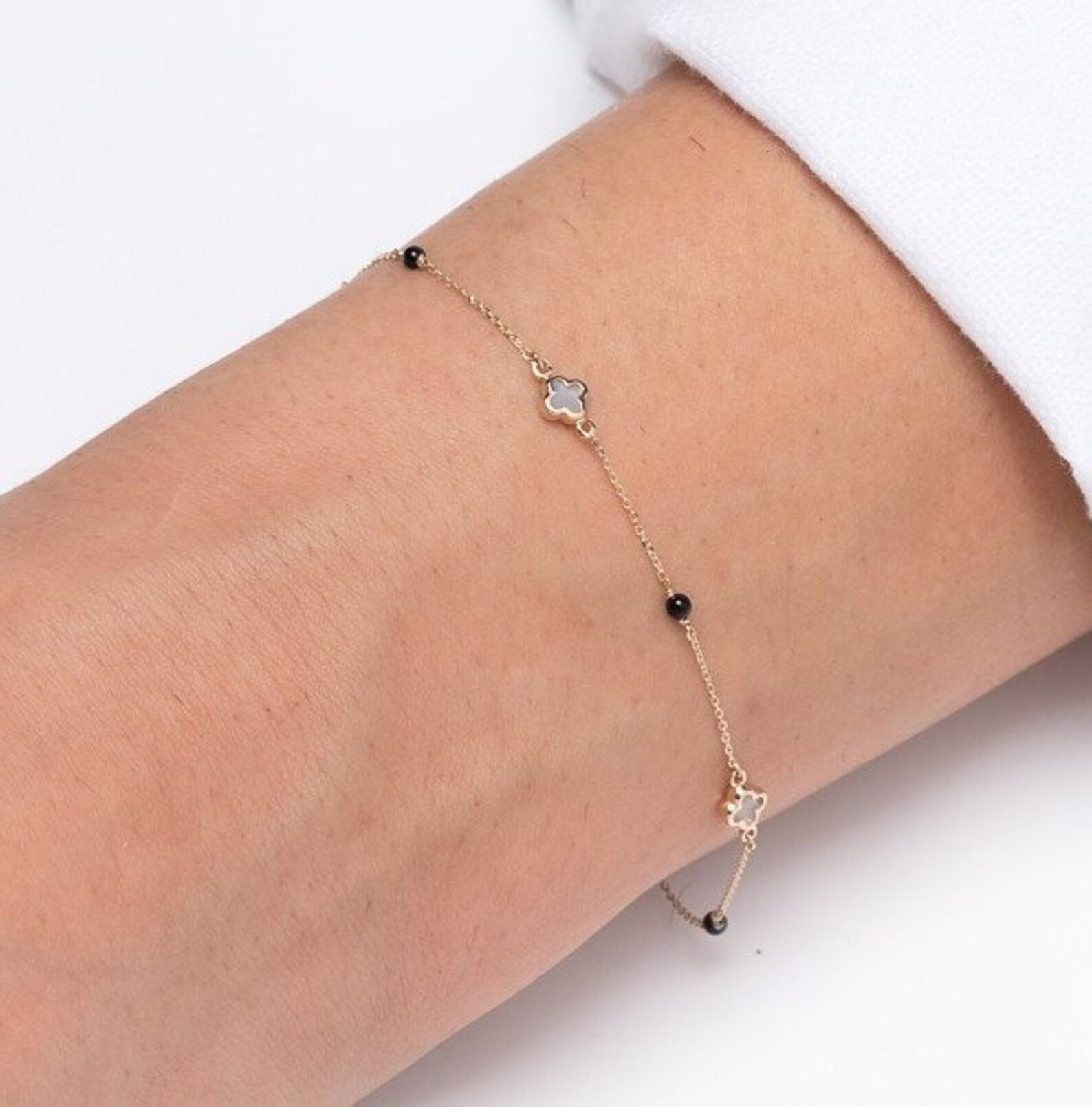 Clover Bracelet Mother of Pearl Onyx Bracelet Four Leaf Etsy