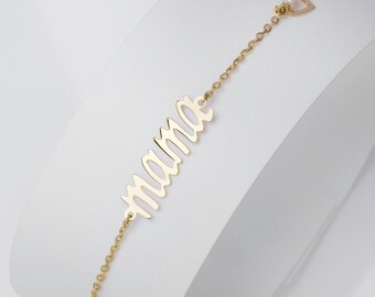 14k Gold Mama Bracelet with Heart and Pearl – Gift for Mom