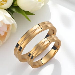 His and Hers Wedding Band Set, Couples Ring Set, Engagement Ring Set, Gold Wedding Band, Promise Ring Set, Matching Ring Set