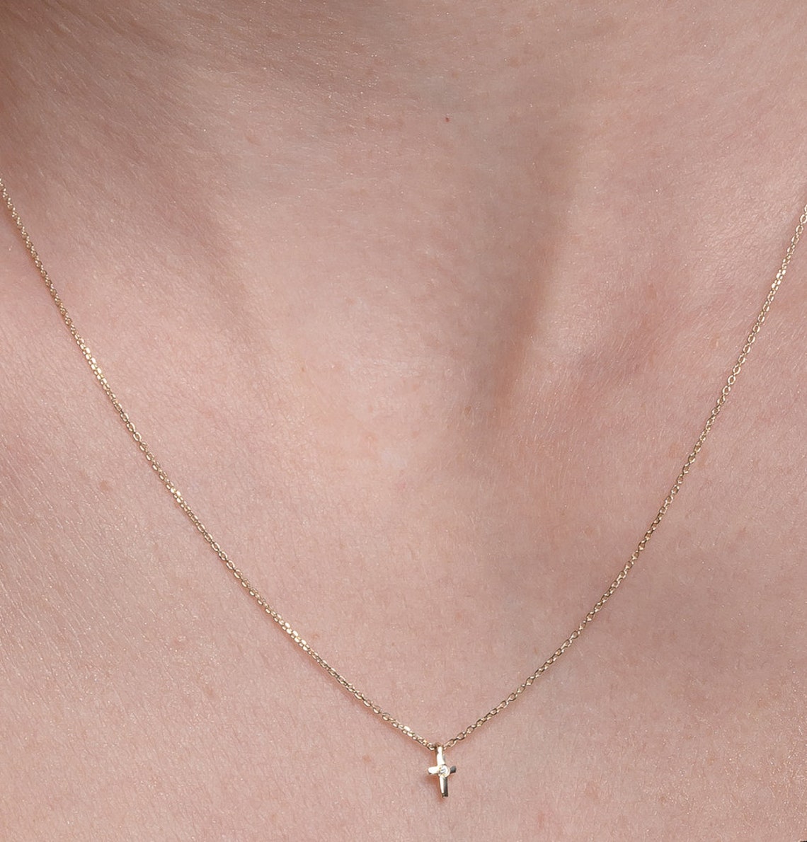 Tiny Cross Necklace Diamond Cross Necklace Cross Pendant Etsy