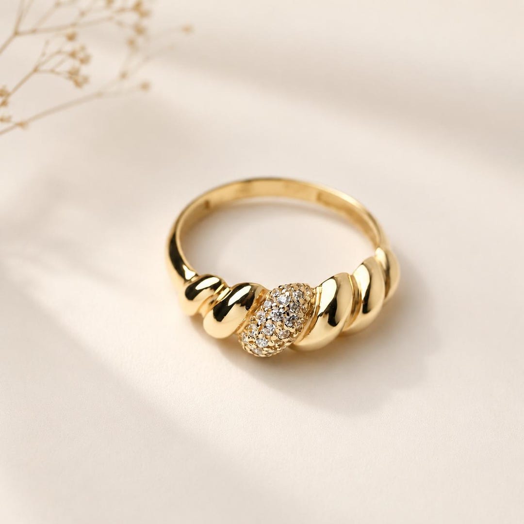 14k Gold Croissant Ring: Chunky Cubic Zirconia Dome Ring - Etsy Australia