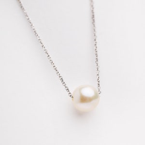 Pearl Necklace Gold, Floating Pearl Design, Freshwater Pearl Jewelry, Single Pearl Pendant, Luxury Gold Necklace, Summer Jewelry