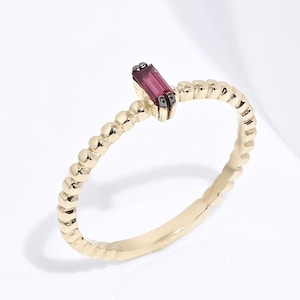 Ruby Ring, Baguette Ruby Ring, Beaded Ring, Ruby Birthstone Ring, Ruby Rings for Women, Ruby Ring Gold, Simple Ruby Ring, 14K Gold Ruby Ring