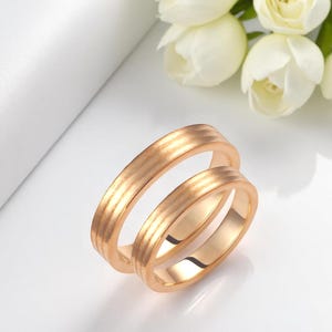 Brushed Wedding Band Set, 3.5mm Wedding Bands Set, Minimalist Bands, Wedding Band Pair, Custom Gold Rings, 14k Gold Wedding Set
