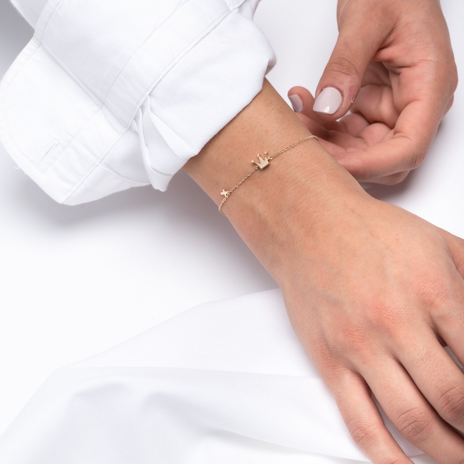 Crown Bracelet, Star Crown Bracelet, Queen Bracelet, 14K